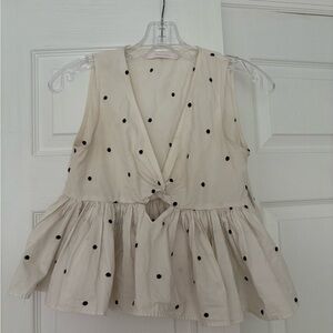 Zara Cream and Black Polka Dot Peplum Blouse